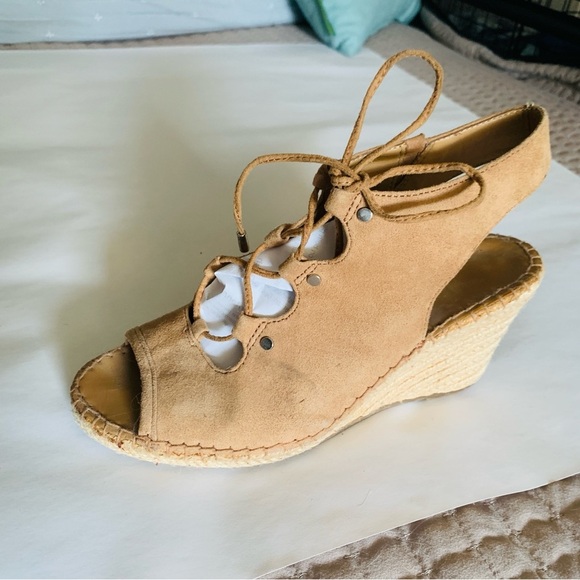 Franco Sarto Women's Tan Suede Lace-Up Wedge Espadrille Sandals Size 8 - Picture 2 of 8
